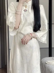 Spring Chinese Lace Cheongsam Qipao Elegant Women Plus Size Vintage Classic Embroidery Dress