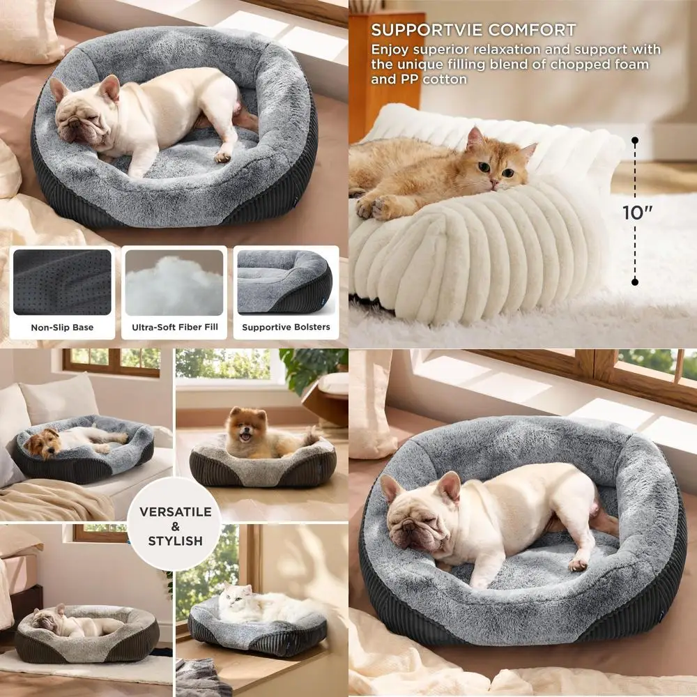 

Кровать для кошек и собак из вельвета и флиса, моющаяся и уютная для питомцев