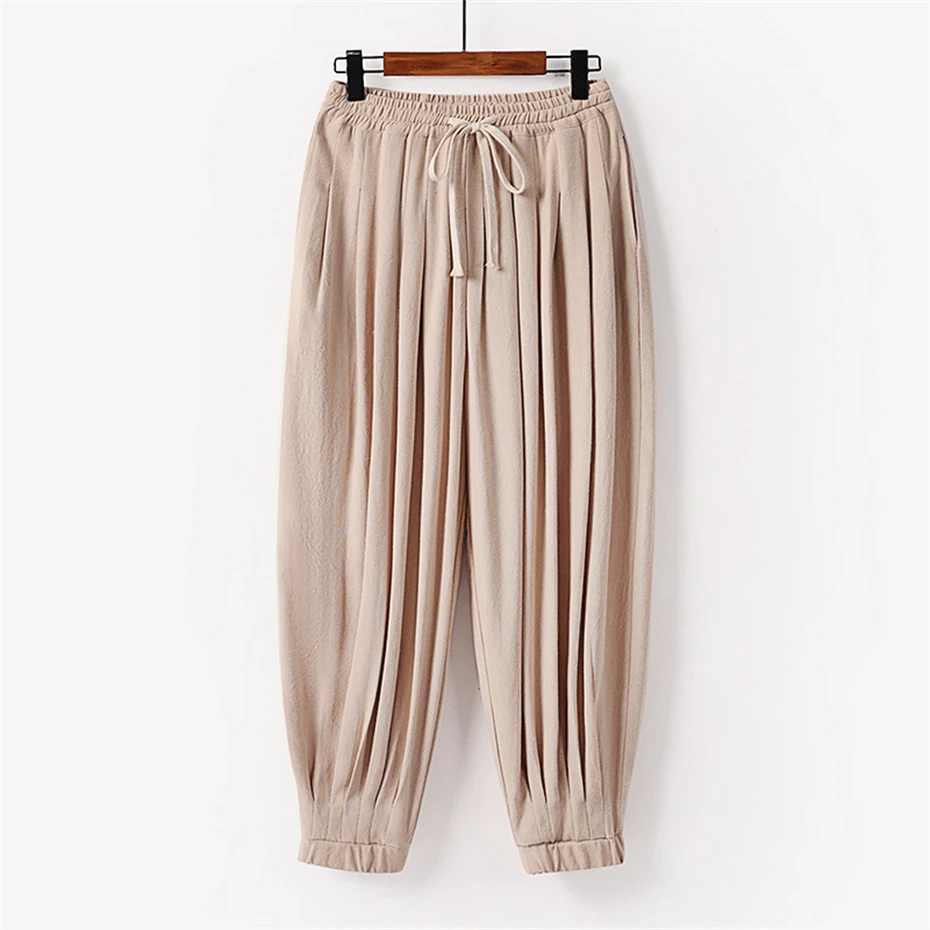 Solid Color Linen Pants Men 9XL Plus Size Jogger Pants Fashion Casual Elastic Waist Pants Male Linen Trousers Big Size 9XL