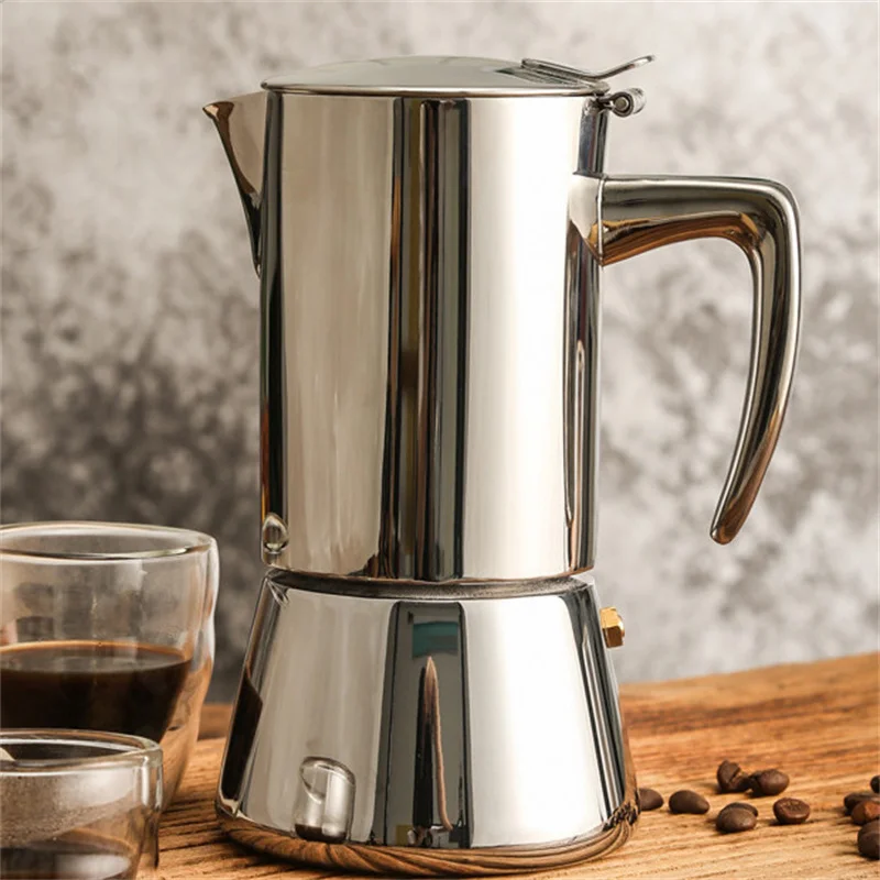 

Stainless Steel Coffee Maker Pot Moka Coffee Maker 4/6 Cups Mocha Pot Espresso Latte Stovetop 200ml/300ml Coffee Pot for Kitchen