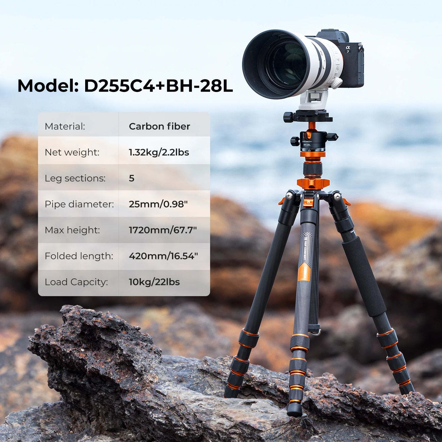 K&F CONCEPT Carbon Fiber Camera Tripod 68