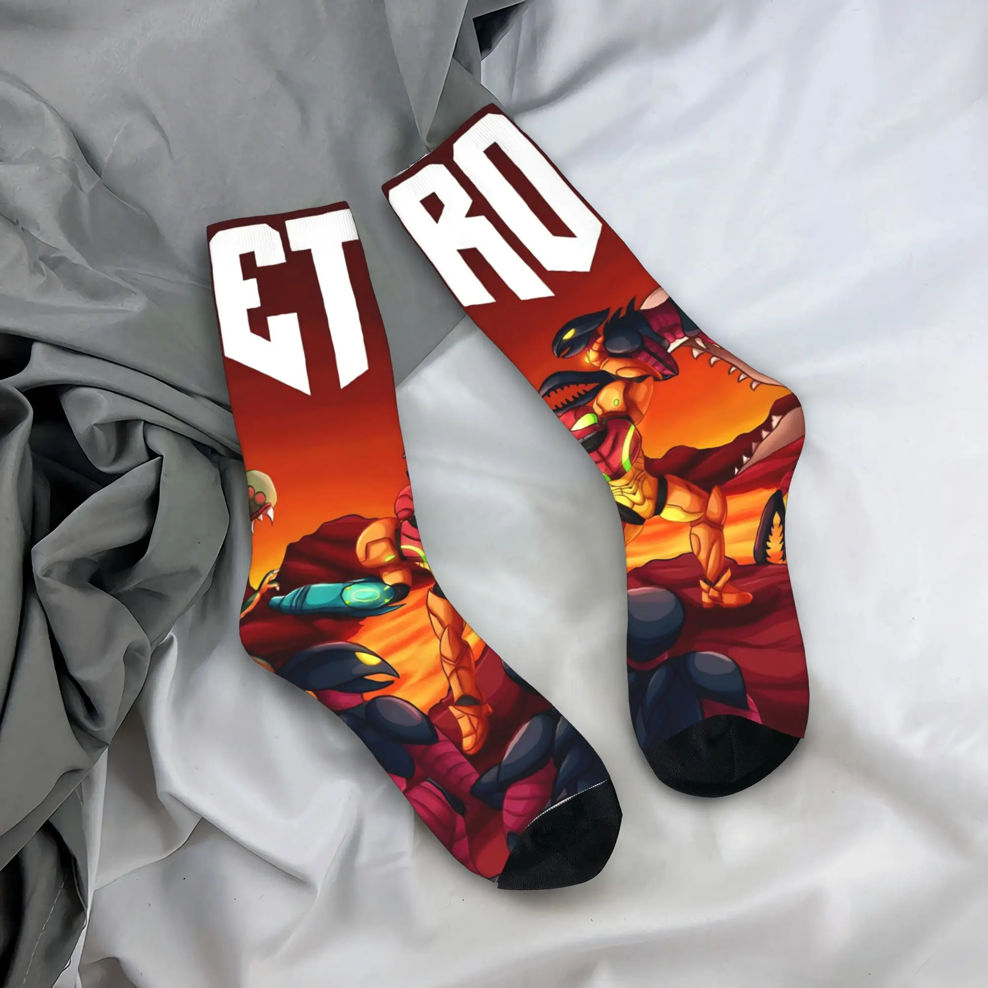 Metroids Hero Game Socks  Harajuku Stockings Men's Breathable Outdoor Sports Socks Spring Pattern Anti Skid Socks
