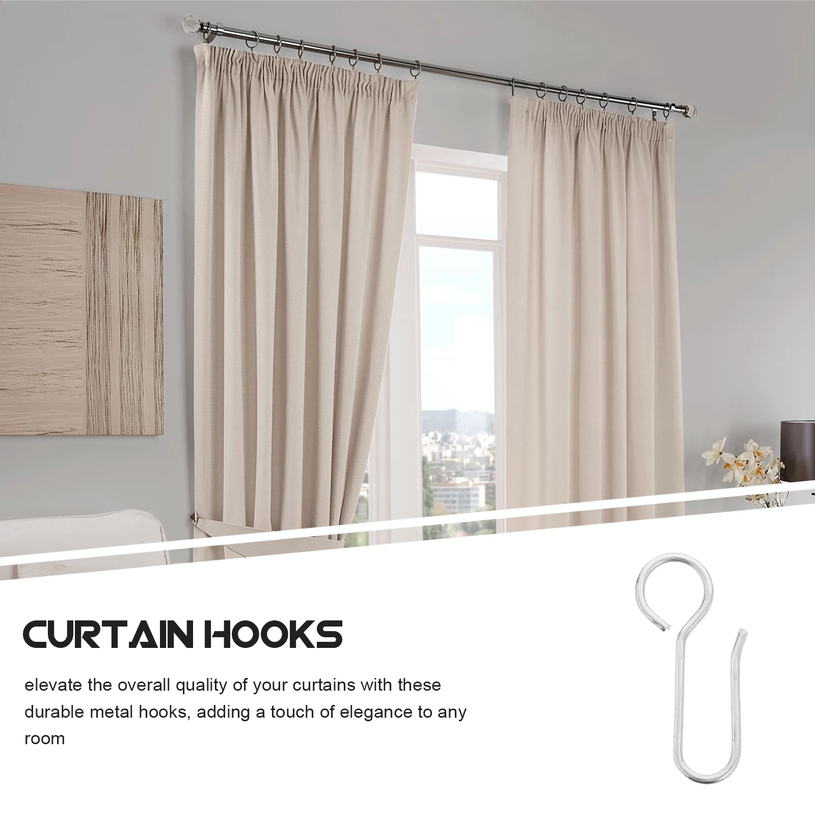 30Pcs Curtain Track Hooks Metal S-Shaped Small for Smooth Sliding Drape Hanging Home Office Rv Hotel Decor Easy Install Slide