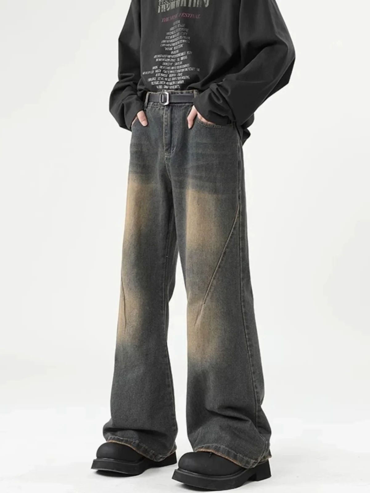 الأمريكية Sle خمر Waed adient الرجال الجينز ربيع الخريف فضفاض مستقيم الهيب هوب السراويل عارضة السراويل الطويلة #4