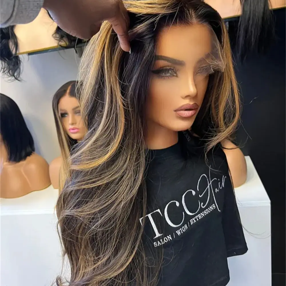 

Synthetic Dark Brown Wig for Women Realistic Look 26" Highlights Long Hair Wig Chocolate Brunette Wigs for Women Daily Party Use