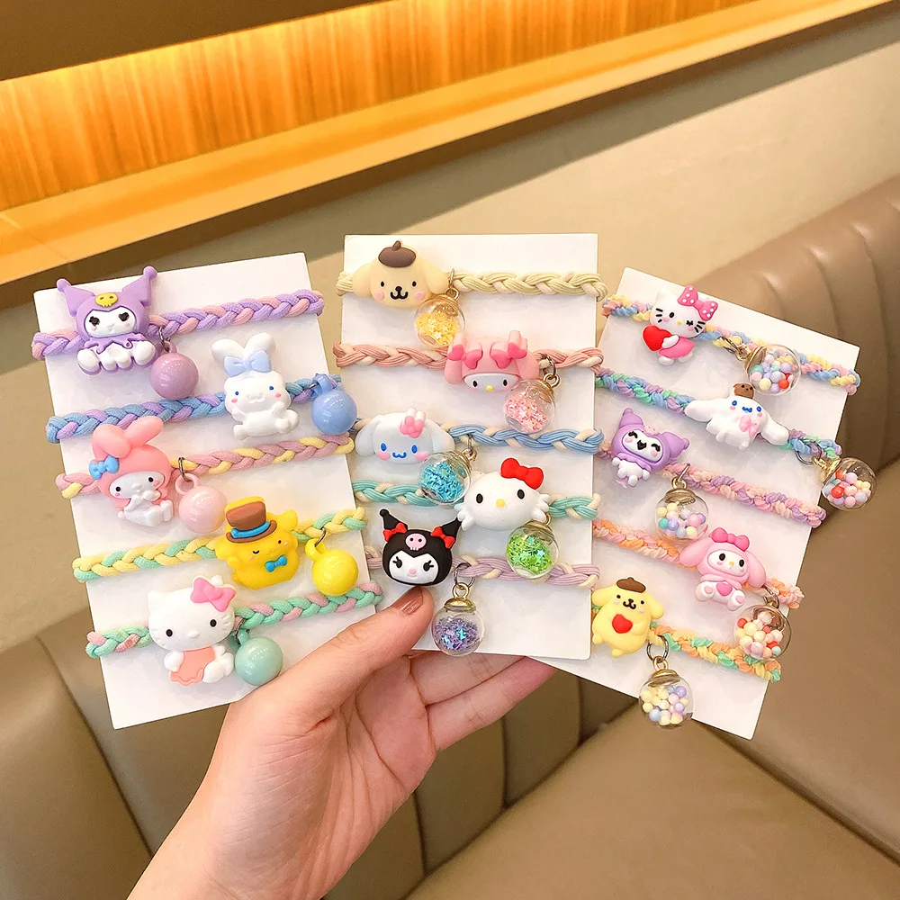 Sanrio-Hello Kittyanime, 5 piezas, Círculo de pelo Kawaii, dibujos animados, cuerda para el pelo para niños, accesorios para la cabeza de goma, regalos para niñas