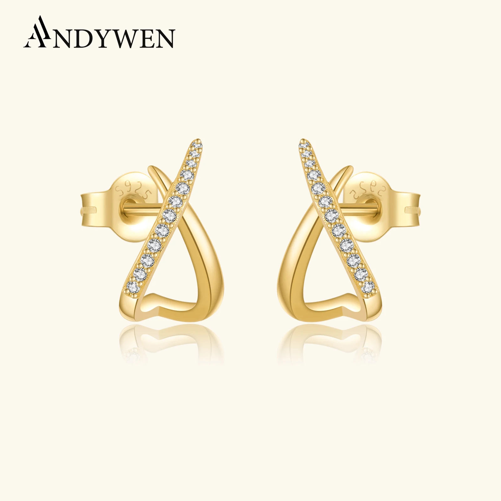 

ANDYWEN 925 Sterling Silver Inverted Heart Shape Stud Earring CZ Zircon 2025 Fine Fashion Women Party Birthday Gift Jewelry