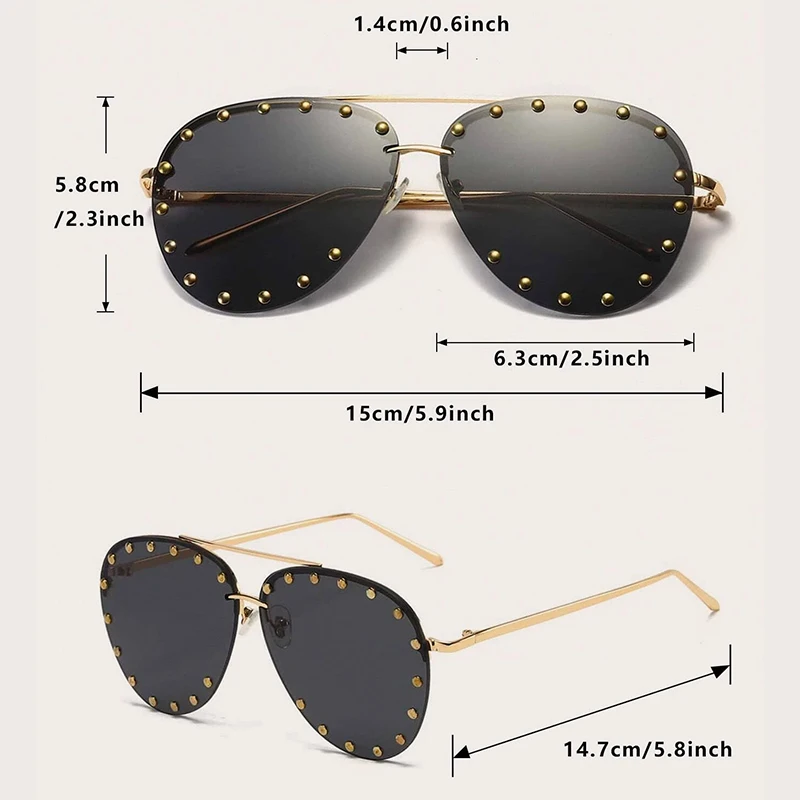 Vintage Metal Studs Big Frame Aviator Sunglasses, Suitable for OutdoorTravel, Driving and Beach Sun Protection