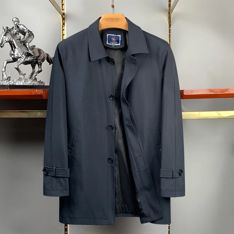 

Classic Paul Men's Busin Faion Windbreaker Collared Loose Casual Midlife Men's Jaet Pure Color Autumn New Sle