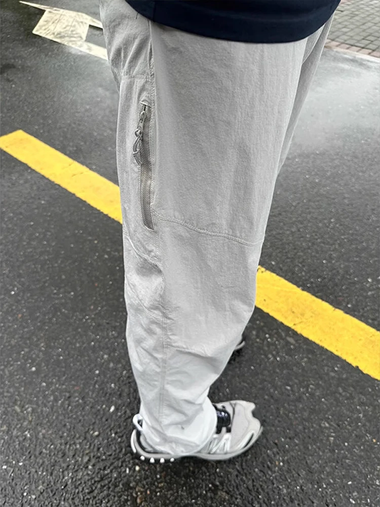 

ey Ice Silk Qui Dry Men's Thin Soft ell Work Pants Cool Feeling Sports Trousers Splice Design Casual Straight Leg Pants