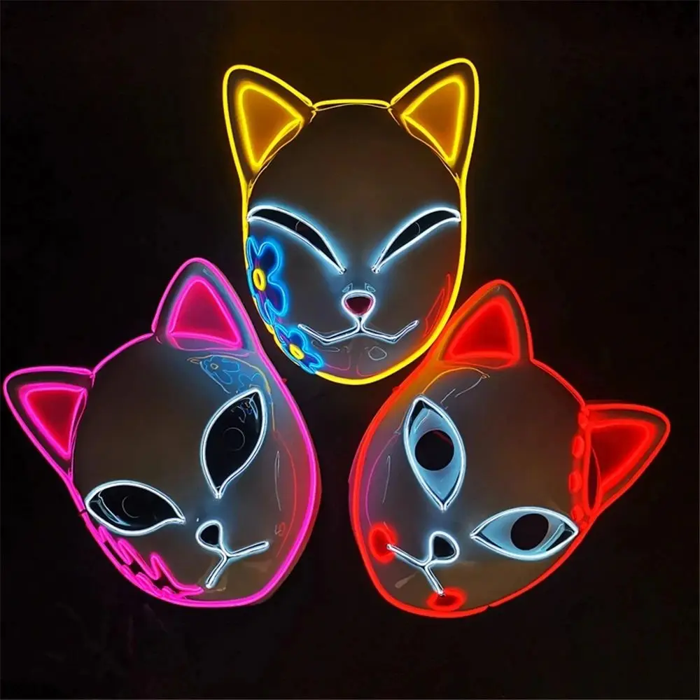 Halloween Cat Face Mask Halloween Glow LED Masks Anime Cosplay Masks Halloween Christmas Party Lighting Cat Masks