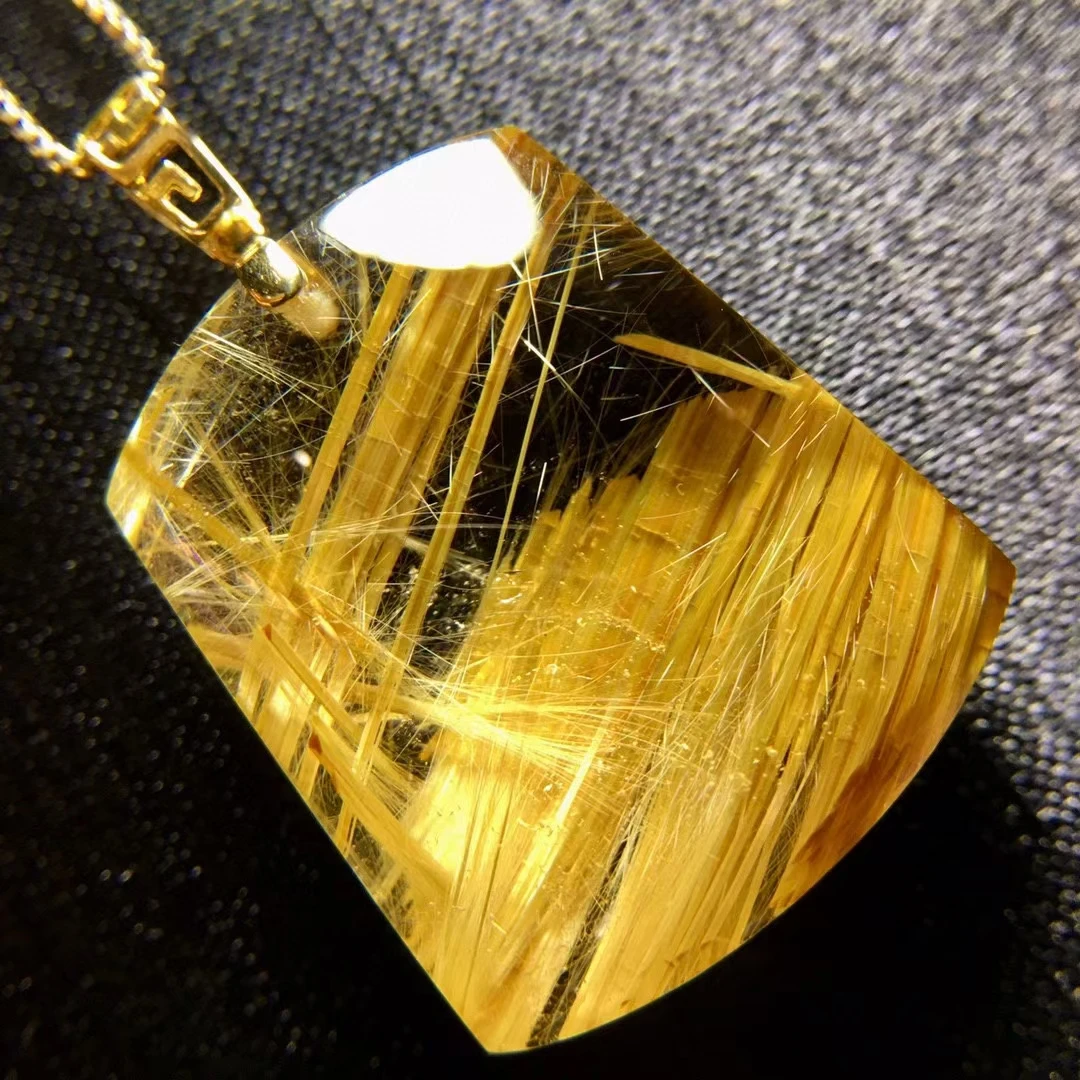 Natural Gold Rutilated Quartz Pendant Rutilated Quartz Jewelry 23.5*19.1*8.6mm Rectangle Flower Men Women Brazil AAAAAAA