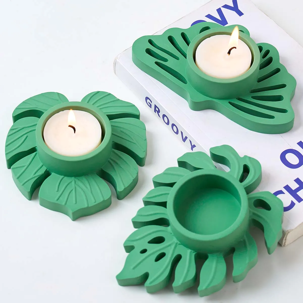 Leaves Candlestick Silicone Mold DIY Handmade Leaf Tealight Candle Holder Plaster Concrete Resin Craft Casting Molds Home Decor view 6