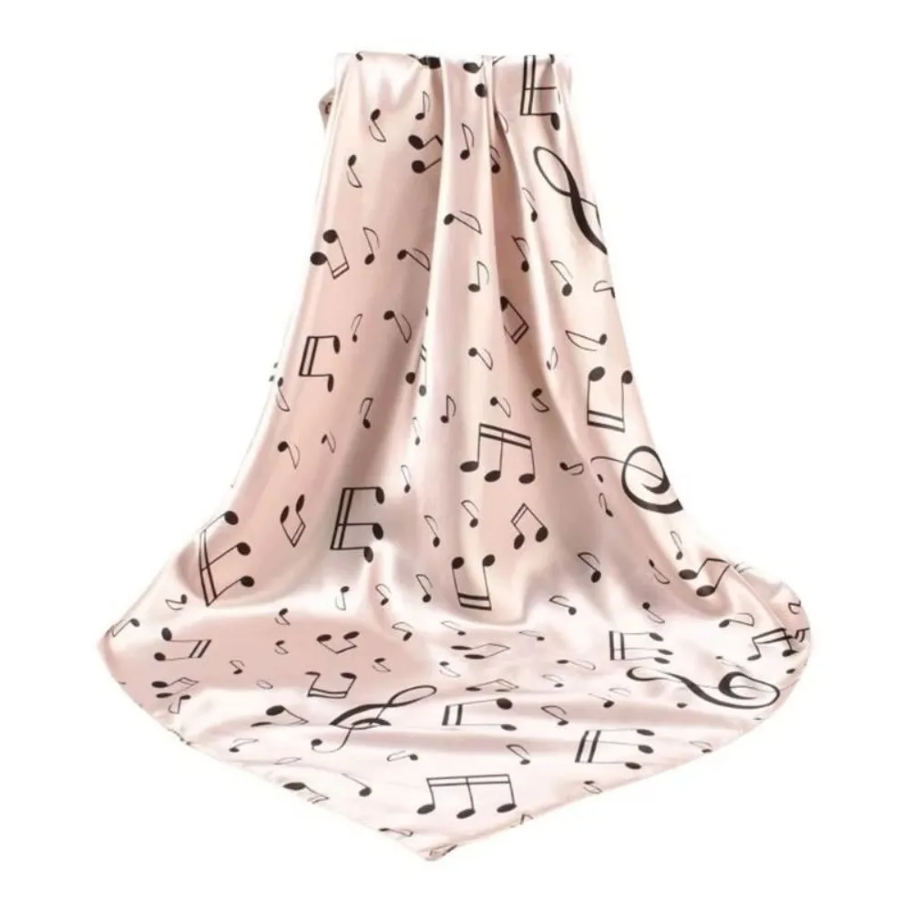 Retro Breathable Musical Note Shawl Large Hair Band Square Scarf Headband Neck Wrap Printed Silk Scarf Outdoor