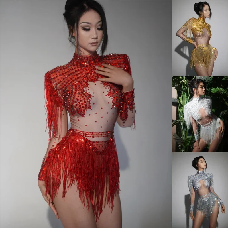 

Костюм Drag Queen, женское сексуальное боди со стразами и бахромой, Хэллоуин, ночной клуб, DS, Dj, одежда для танцев на пилоне, одежда Gogo