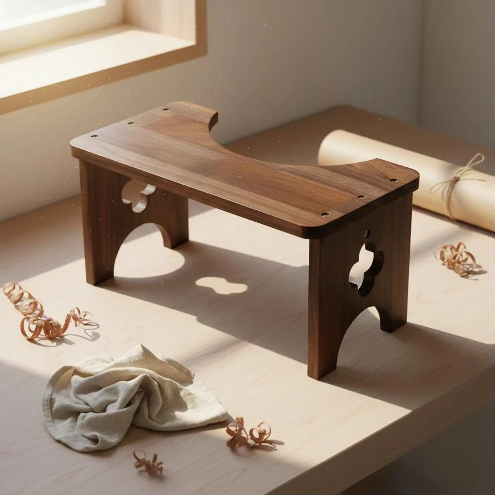 Solid Fir Toilet Footstool Ergonomic Squatting Bathroom Stool Carbonized Non Slip Foot Rest for Home Lavatory