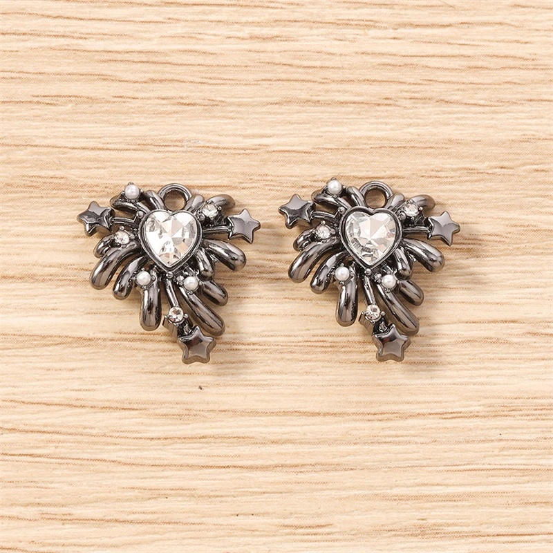 5 Stück 17x17mm Niedliche Kristall-Metall-Herz-Feuerwerk-Anhänger für Schmuckherstellung, Ohrringe, Halsketten, Armbänder, DIY-Bastelbedarf – Detail 19