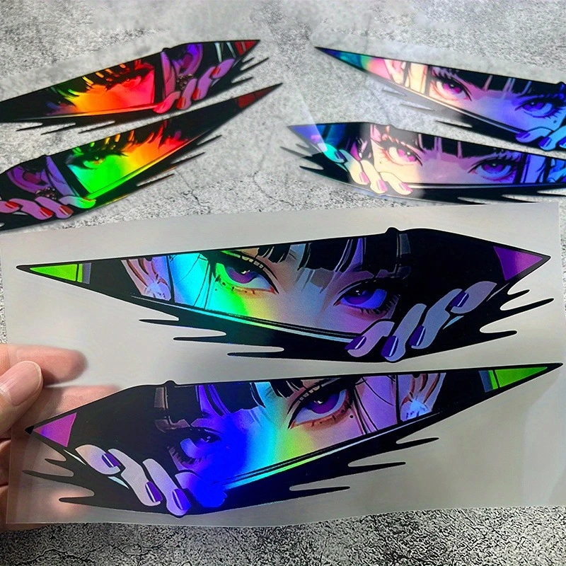 1 Paar Anime-Augen JDM Motorrad-Aufkleber Wasserdichte Motorrad-Vordere Verkleidung Kraftstofftank Seitenkarosserie Fahrrad Sonnenschutz Vinyl-Aufkleber