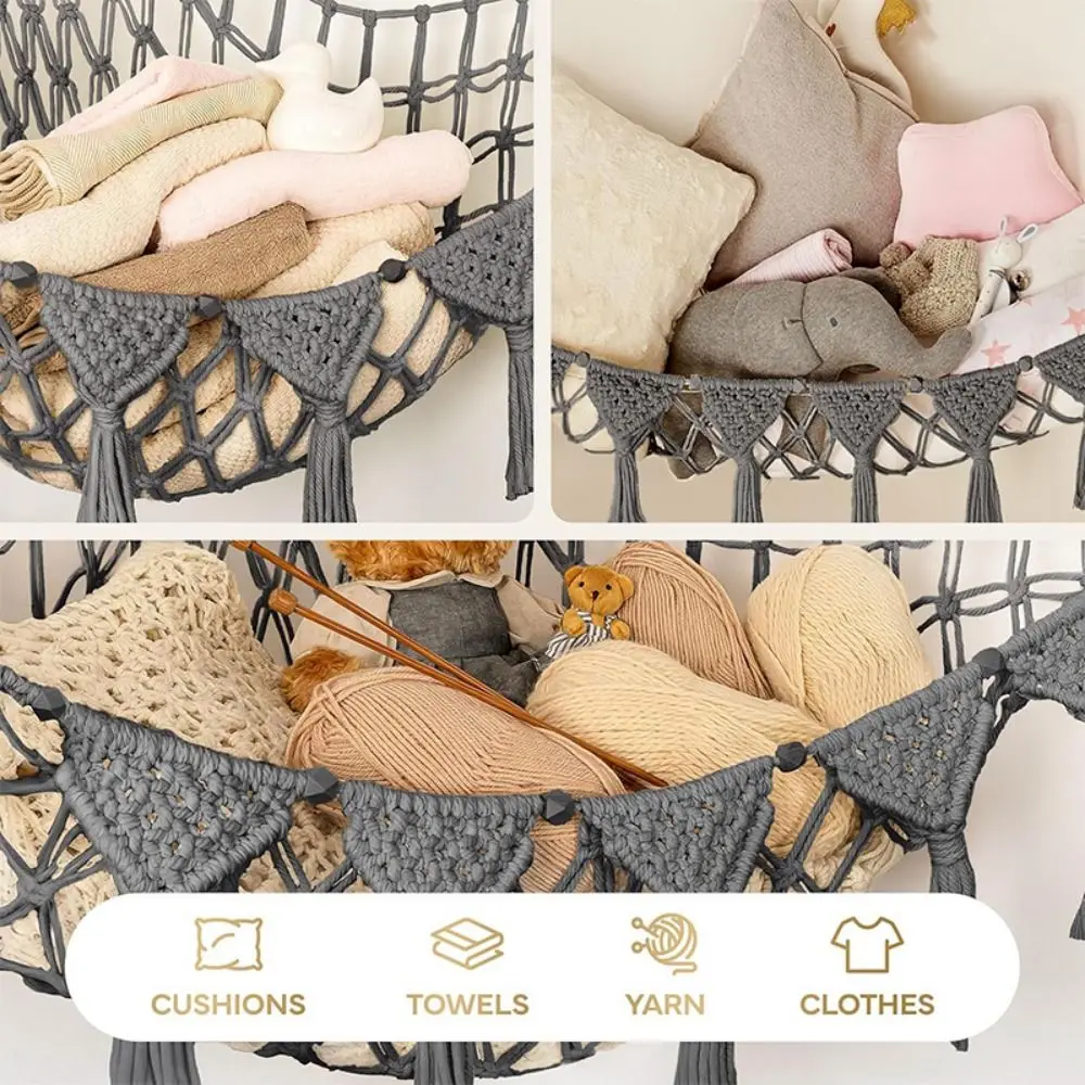 

Rope Hammock Jumbo Stuffed Animal Hammock Giant Capacity Woven Mesh Net Holder Macrame Triangle Hammock Storage Net Home Decor