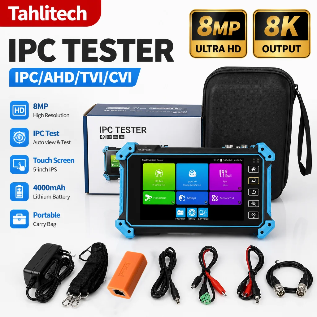 IPC-5200 Plus 8MP AHD CVI TVI 8K IP Camera Test IPC Tester Support POE PTZ RS485 HD VGA Input DC12V Output UTP TDR Cable Tester