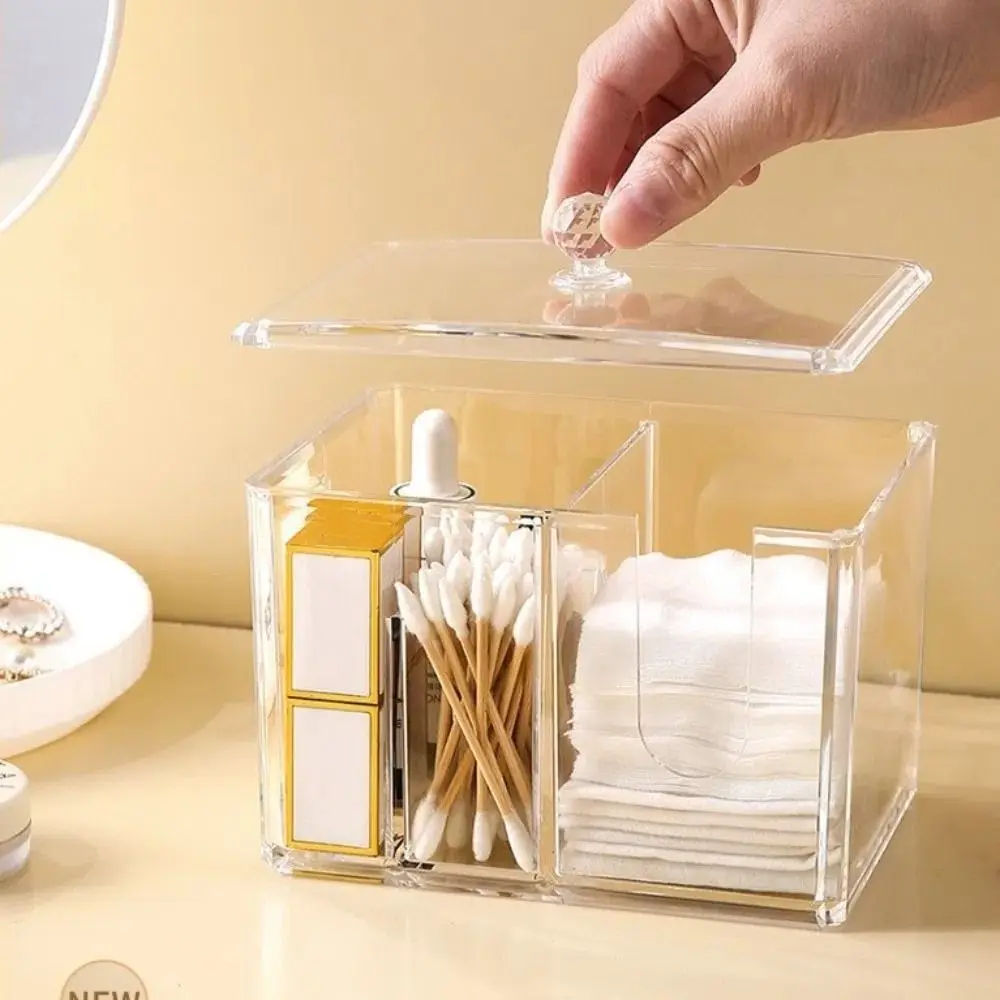 

Multifunctional Clear Cotton Swab Storage Box Acrylic with Cover Cosmetic Stand Square Portable Makeup Divided Box Sponge