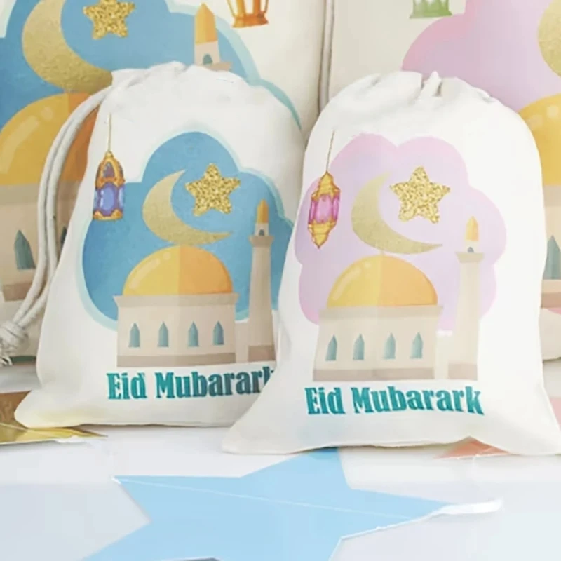 

5pcs cute moon stars eid Mubarak present gift Treat bags Muslim Islamic Ramadan Kareem Iftar Party decoration kid boy girl Sacks