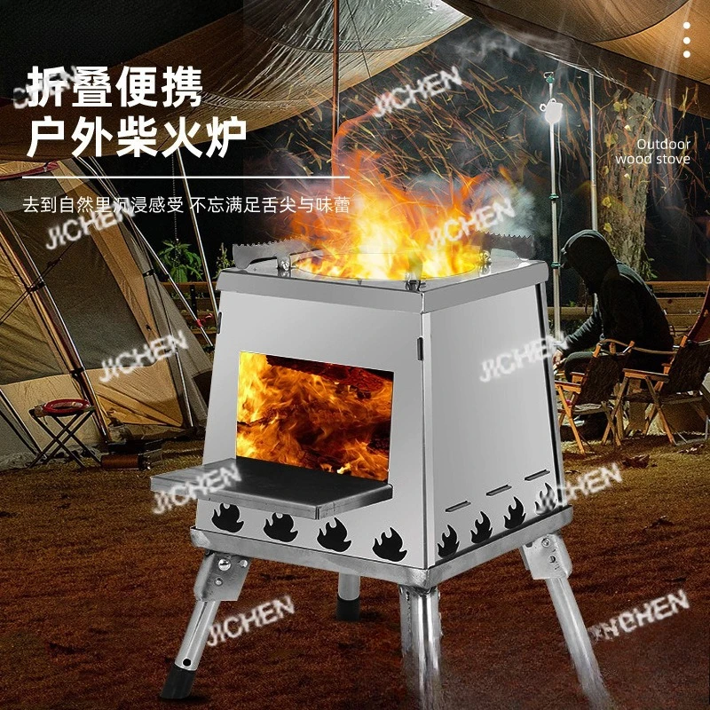 Estufa plegable, estufa de leña portátil sin humo, Camping, barbacoa, Cassette de Camping, estufa al aire libre