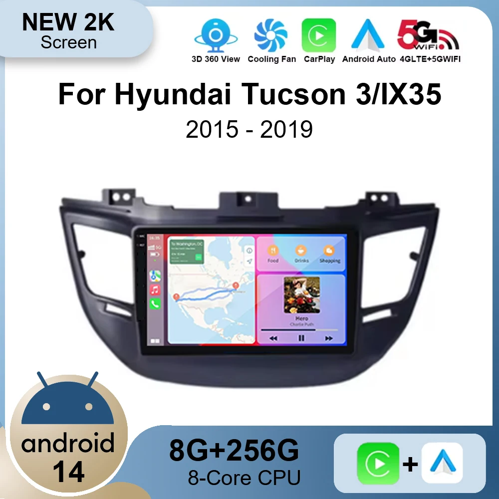 Android 14 Carplay DSP Car Radio For Hyundai Tucson IX35 3 2015 2016 2017 2018 Head Unit 2Din Multimedia Video Player GPS Stereo