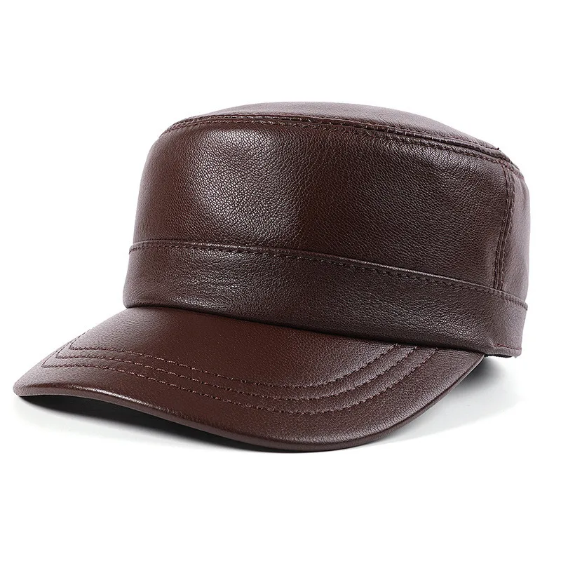 2026 New Autumn Sheepskin Warm Military Hats For Men Flat Cap Personality Versatile Genuine Leather Cap Adjustable Size Golf Cap