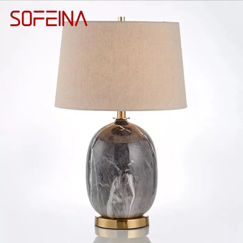 

SOFEINA Modern Ceramic Table Lamp LED Nordic Creative Grey Bedside Desk Light Decor for Home Living Room Bedroom