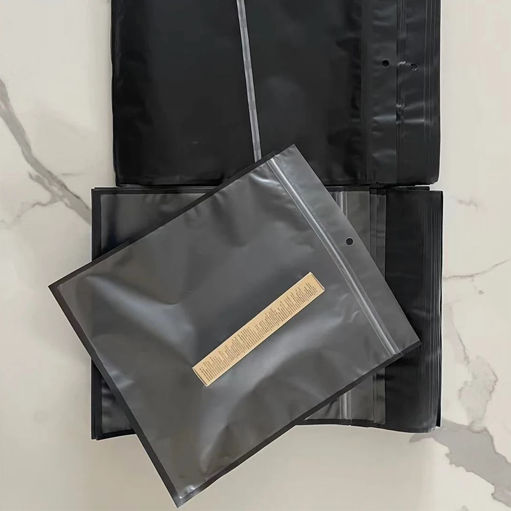 Matte Black Mylar Bags Resealable Zip Lock 3C Products Gifts Packing 100pcs Three-side Seal Flat Pouches With Translucent Window