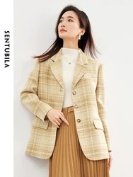 SENTUBILA Plaid Woolen Tailored Coat Woman 2024 Spring New Notched Single Breasted Loose Suit Jacket Female Blazer 134X52535