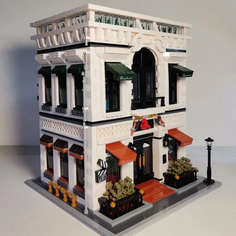 Ensemble de bâtiments de maison d'éclairage de restaurant de fruits de mer, modèle de magasin d'appartement de ville blocs de bâtiments modulaires cadeau pour adultes enfants 3846 pièces