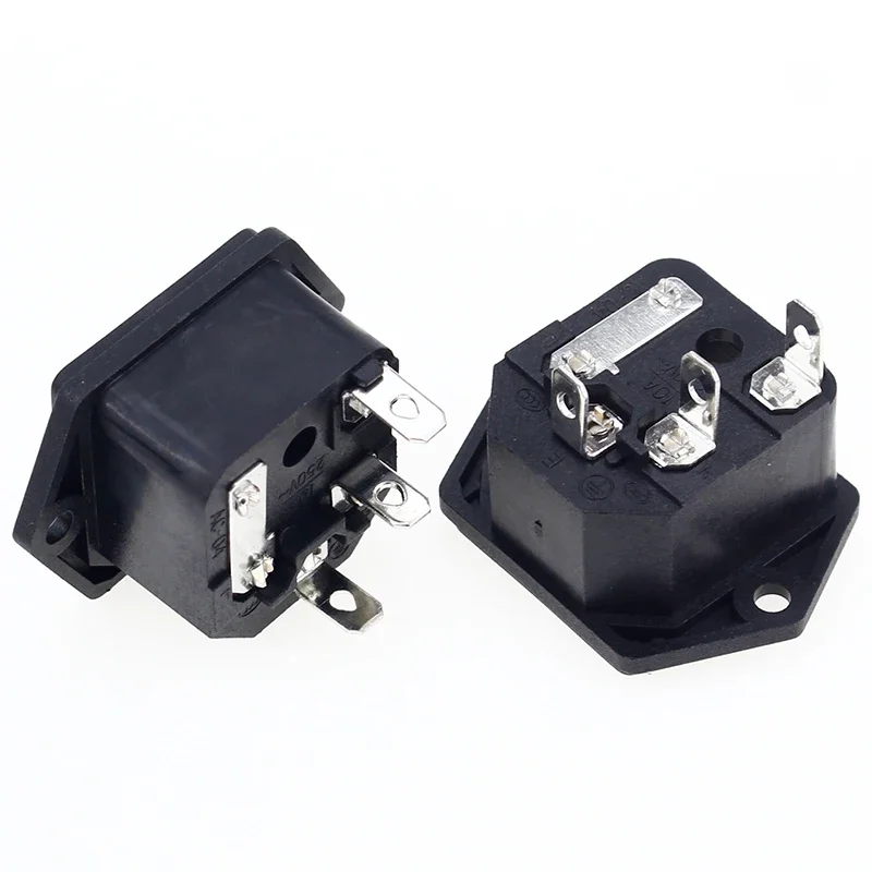 1pcs new Panel Mounted 3 Pin IEC 60320 C14 Inlet Male Power Plug 10A AC 250V w/ fuse holder