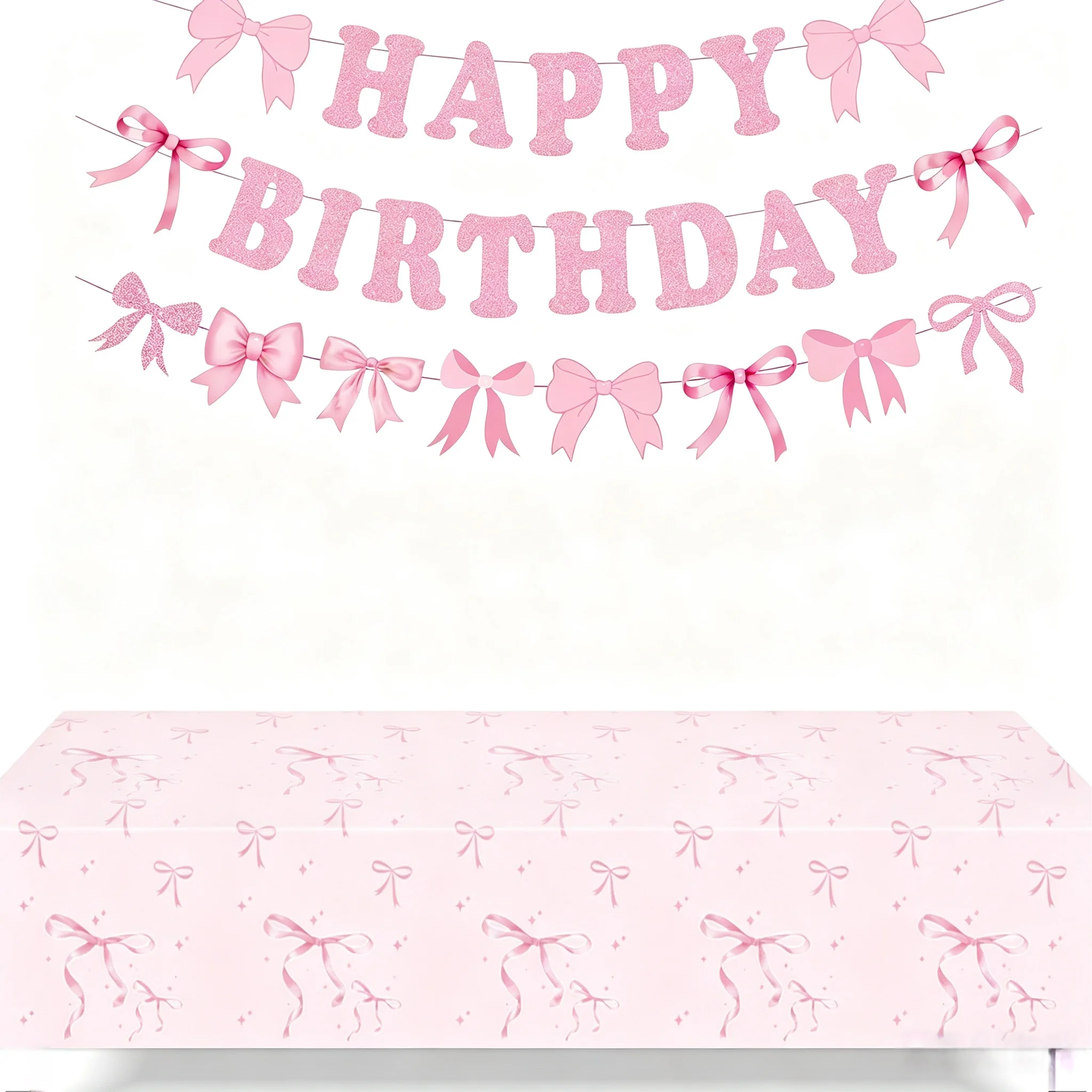 1PC Pink Bow Disposable Plastic Tablecloth ，Table Cover for Wedding Birthday Baby Shower Anniversary Party Decorations view 5