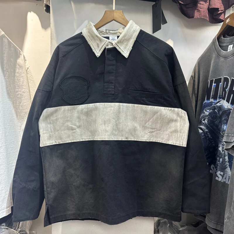 

Retro American Color Blo Long Sve irt Men Loose Casual Faded Striped irt Classic Collar Durable Cotton Polyester