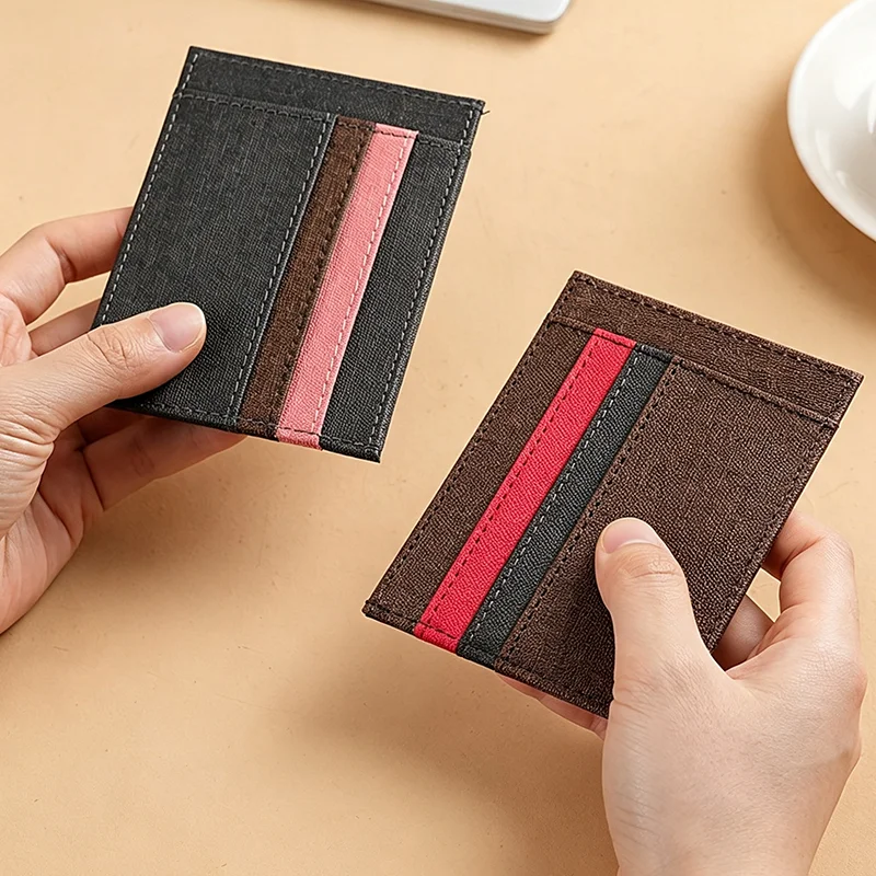Color Block Mini Card Holder Contrast Color Multi Slots Coin Purse Ultra Thin Portable Coin Wallet Pocket Card Case