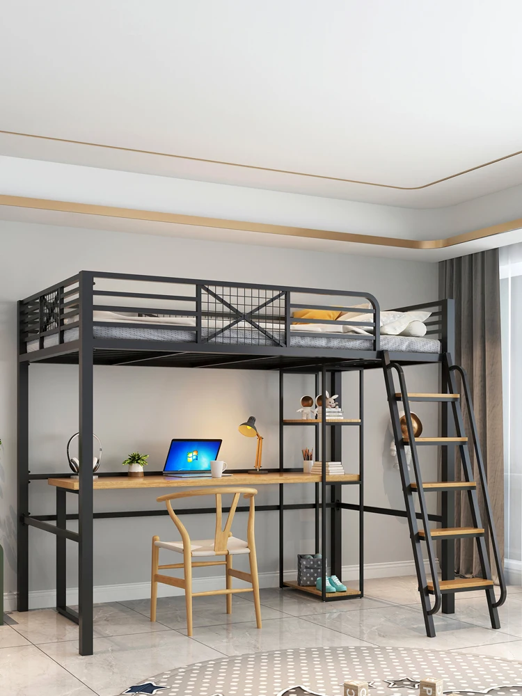 Bed, table, single upper floor, duplex second floor bed, energy-saving space, high and low loft, suspended steel frame bed