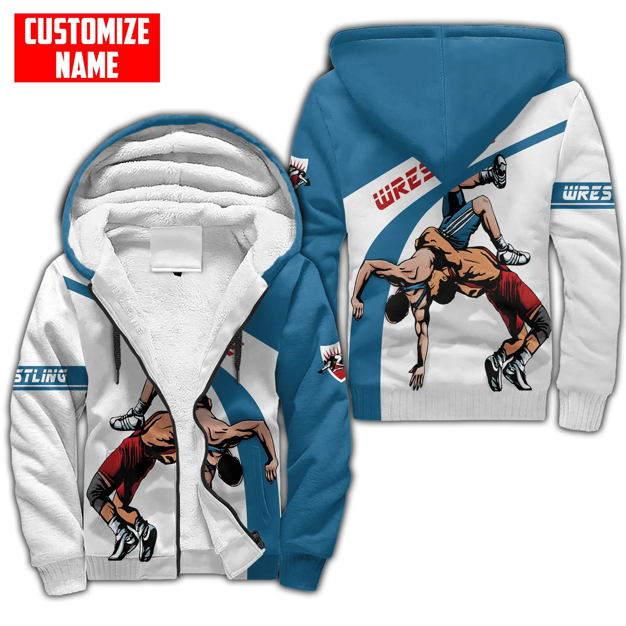 

Personalized Name Wrestling & Jiu Jitsu 3D Printed Men's Fleece zipper Hoodies Unisex Winter Warm thicken Zip Jacket Coat SWC06