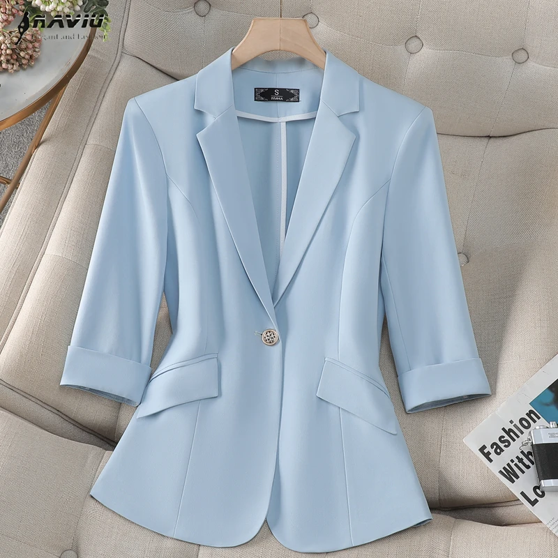 

Naviu Casual Turn-Down Collar Single Button Short Sleeve Women's Jacket Korean Fashion Suit Blazer Short Jackets Coat 2025