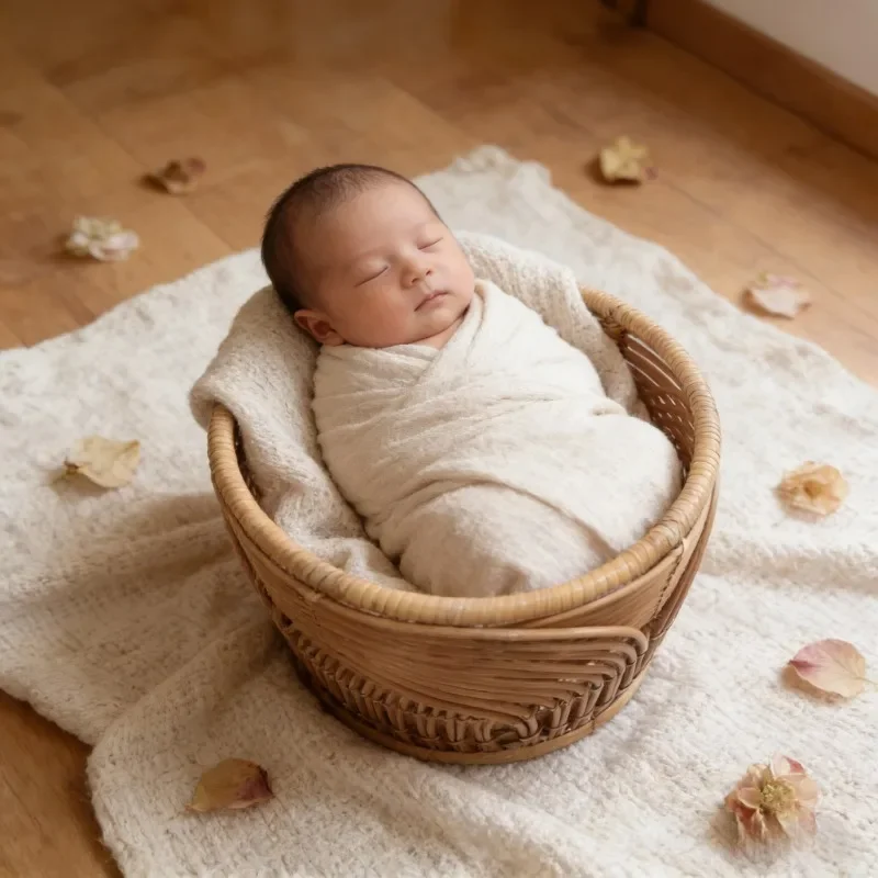 Retro Rattan Basket Chair Newborn Photography Props Infant Posing Bed Baby Photo Shooting Background Accessories Supplies