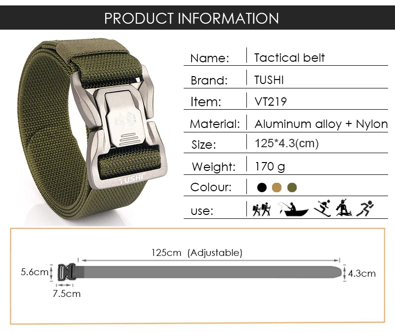 VATLTY neue 4,3 cm taktische Outdoor-Gürtel enge Nylon Aluminium Schnalle Schnell verschluss Herren Militär gürtel lässig breiten Bund männlich – Detail 3
