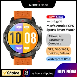 NORTH EDGE GPS Smart Watch 1.43'' Amoled Display AOD Bluetooth Call Altitude Barometer Compass LED Flashlight World Time IP68
