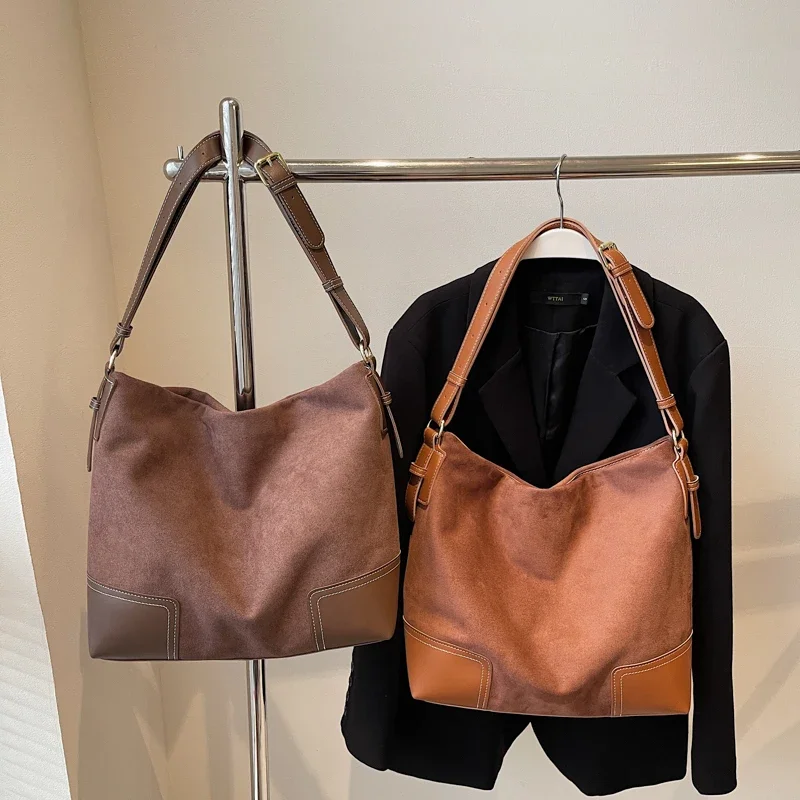 

Роскошные брендовые женские сумки, коричневые замшевые кожаные сумки, женские сумки на плечо большой вместимости, сумки в стиле ретро, сумка-тоут для поездок на работу