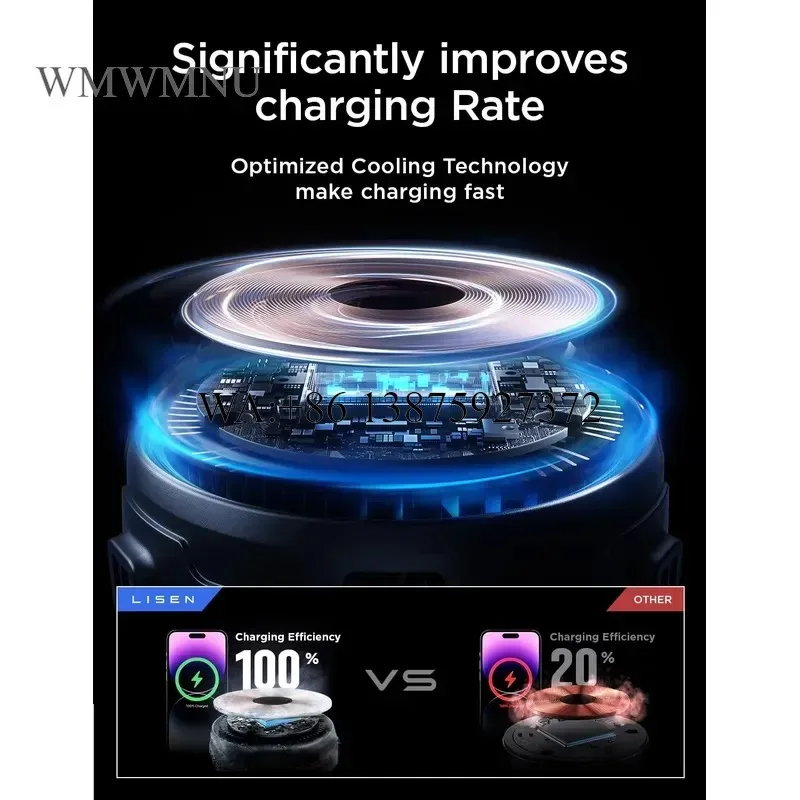 Wmwmnu for LISEN 360 Rotatable Magnetic Wireless Charging Car Mount 15W Fast Charger Holder with Cooling System for 17
