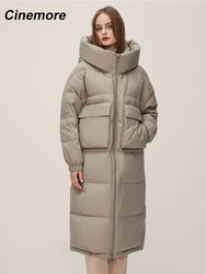 Cinemore para baixo jaqueta feminina inverno 2022 moda clássico longo parkas 90% pato branco para baixo engrossado com capuz quente casaco feminino y82039