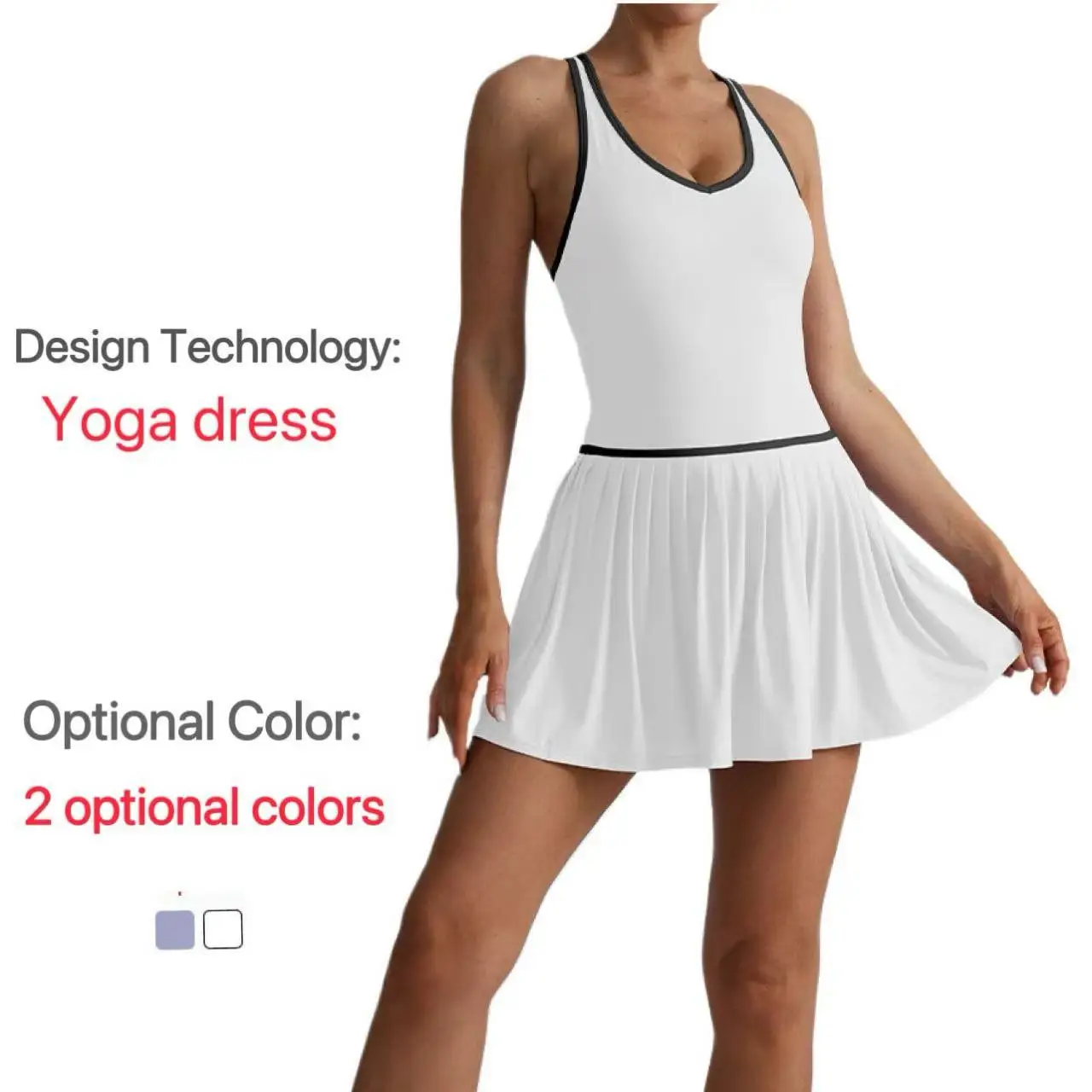 

2025 Summer New High-End Women's Yoga One-Piece Dress with Chest Pad Color-Blocked Anti-Slip Pleated Skirt Ideal for FitnessYoga
