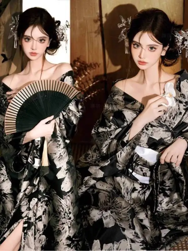 جديد Hanfu المرأة تحسين تقليد كيمونو الرجعية النمط الياباني البشكير صورة التصوير الملابس كرنفال هالوين تأثيري