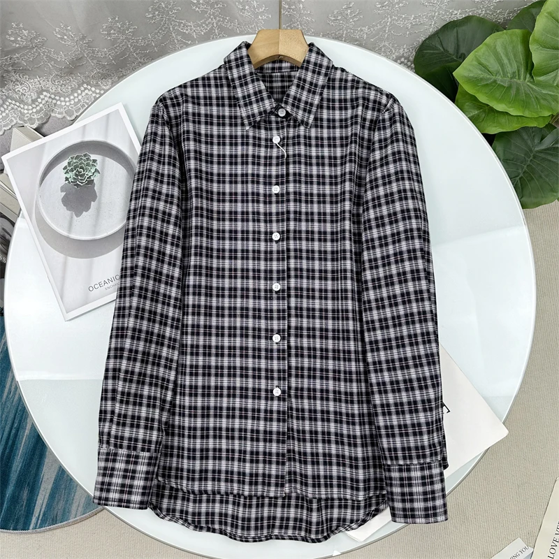 

Elegant Cotton Shirt for Women Long Sleeve Plaid Pattern Straight Cut Style Autumn New Arrival Fashionable Lady's Shirt