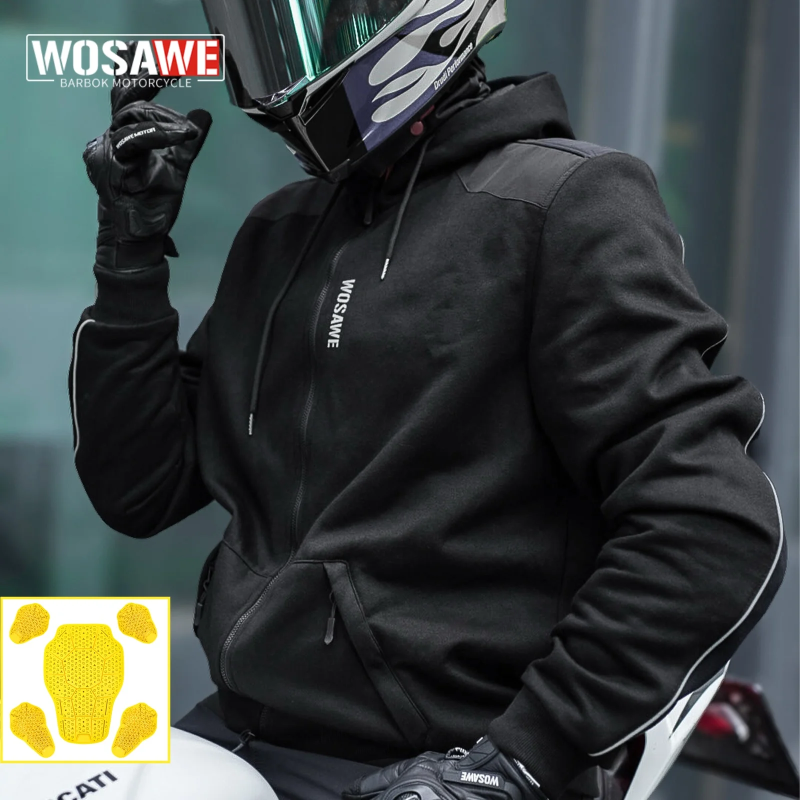 WOSAWE-Sudadera con capucha blindada para motocicleta, chaqueta cálida para motociclismo, ropa informal para motociclismo con equipo de protección CE